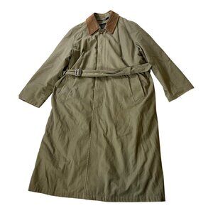 Jos. A. Bank Olive Green Trench Coat w/ Belt Brown Corduroy Collar